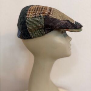 Vintage newsboy flat cap wool patchwork Size 7 1/8 M by Biddy Murphy of Ireland